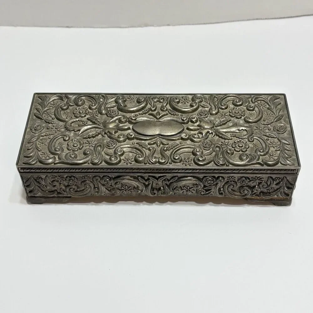 VINTAGE - GODINGER 1992 SILVER PLATED RECTANGULAR JEWELRY BOX WITH SOFT LINING